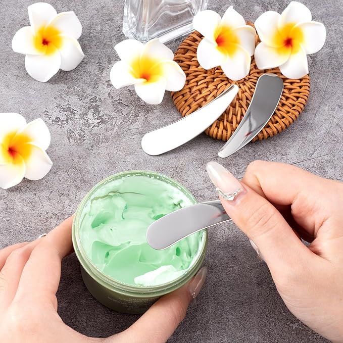 5pcs Mini Metal Cosmetic Makeup Skincare Cream Spatulas Scoop, Cosmetics Spoon Beauty Accessories for Mixing and Sampling Makeup Tools