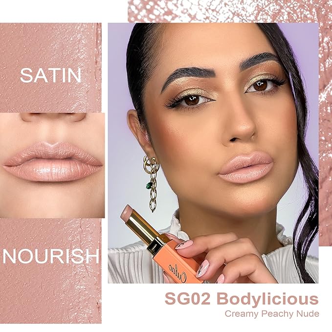 Oulac Nude Hydrating Lipstick Set For Women High Impact Lipcolor Tinted Lip Balm, Nourishing, Satin Finish, Moisturizing Creamy Formula, Vegan Clean Beauty Sensual Glow Rich Crème 01+02+04(SET 1)