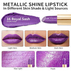 Oulac Purple Lipstick for Women with Metallic 3D Shine, Lightweight Hydrating Formula, High-Impact Lip Color, Vegan Beauty, Full Coverage Lip Makeup, Royal Sash (16)