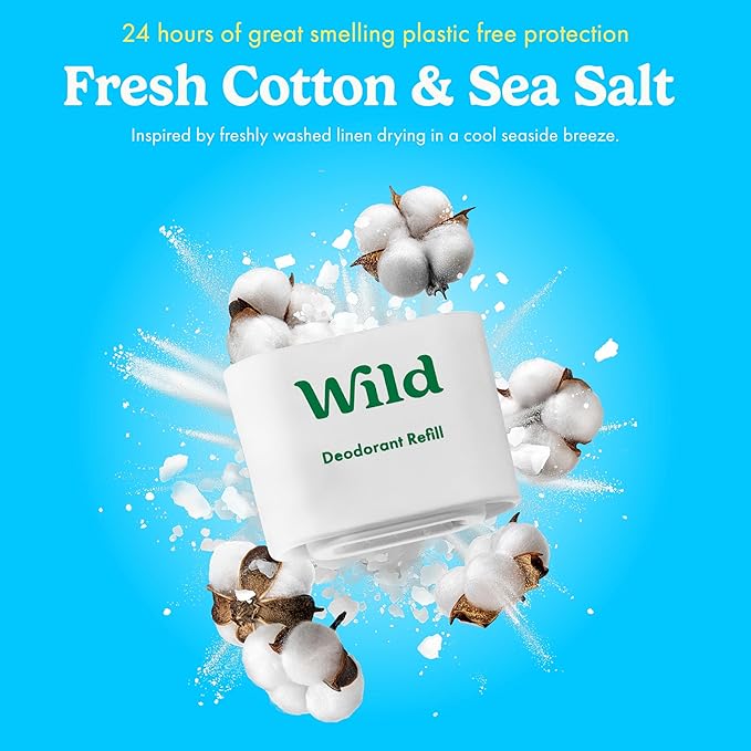Wild - Refillable Deodorant Variety Pack - Aluminum Free - Scents Include Fresh Cotton & Sea Salt, Cherry Blossom and Coconut & Vanilla - Long Lasting Protection