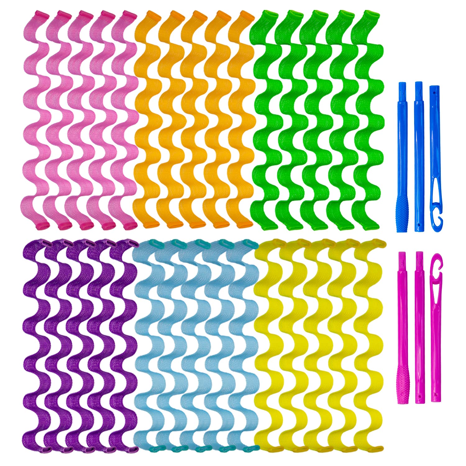 30pcs Heatless Hair Curlers Rollers Wave Curls Styling Kit with 2 Sets Styling Hooks,No Heat Hair Curlers Spiral Curlers for Long Hair 21.8”(55 cm)…