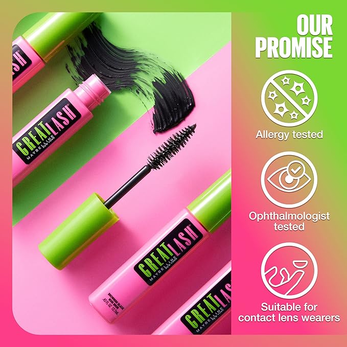Maybelline Great Lash Washable Mascara Makeup, Volumizing Lash-Doubling Formula That Conditions As It Thickens, Very Black, 1 Count