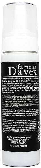 Dark Tanning Mousse w/Instant Bronzer by Famous Dave’s | Sunless Self Tanner | Organic & Natural Ingredients for Medium/Darker Skin Tones | Moisturizing Glow with Natural Tan Results