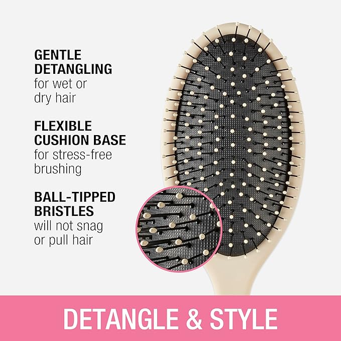Conair Detangling hairbrush 3PK - wet or dry hair - ideal for curly or straight styles - detangler hair brush - hairbrushes for women - Beige, Navy, Coral