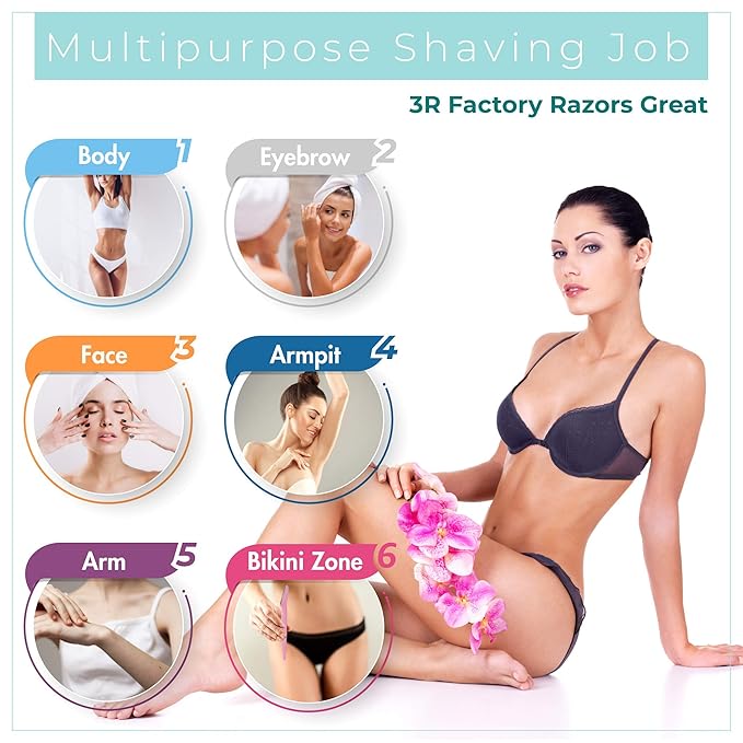 Womens Peach Fuzz Shaver - 3R Factory Ladies Razors for Facial Hair, Face Shaving Razor, Lady Razors for Women Fine Hairs, Eyebrow, Facial & Neck. Come with Safety Cover (Packs of 6)