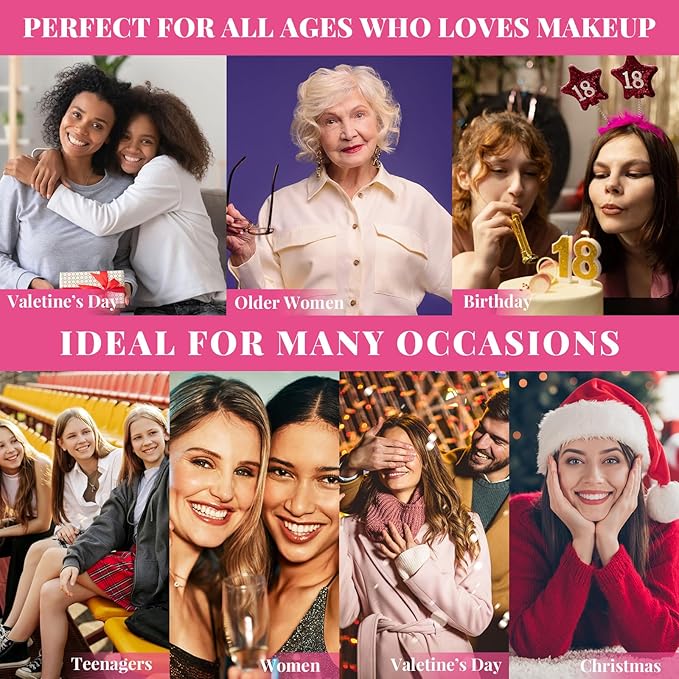 Makeup Set for Women Full Kit - 32 Colors Makeup Palette,5pcs Brushes Set, Mascara & Stamp Liquid Eyeliner, Eyebrow Pen, 2pcs Matte Liquid Lipsticks, 2 Powder Puff, 1 Cosmetic Bag Makeup Gift Set