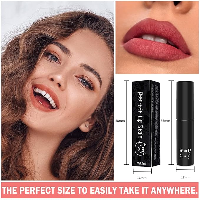 Peel Off Lip Stain Lip Tint Matte Liquid Lipstick Nude Lip Gloss Long Lasting Waterproof Lip Tint Stain Non-stick Cup Peel Off Lipstick Lip Makeup for Women Girls - 04