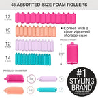 Conair Foam Hair Rollers - 48 Count, Assorted Colors - Heatless Curls, Overnight Curls, Foam Rollers with Storage Case