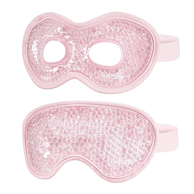 Luxtude Gel Eye Mask 2PCS, Reusable Cooling Eye Masks for Sleeping, Hot Cold Eye Ice Pack Sleep Mask, Frozen Cold Eye Compress for Puffiness/Dark Circles/Headaches/Dry Eyes/Stress Relief (Pink)