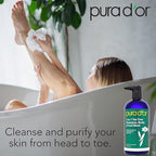PURA D'OR 3-in-1 Tea Tree Shampoo, Body & Foot Wash, Shampoo (16oz x3 = 48oz) Total Body Care - Foot Odor & Daily Hygiene, Cleansing Routine, Post-Workout Refreshment - Soothes, Invigorates, Nourishes
