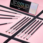 Jessup Eyeliner Brush Set, Professional Eye Liner Makeup Brushes 11pcs, Angled Flat Definer Ultra Fine Bent Pencil Point Eyeliner Brushes for Precision Liner, T324