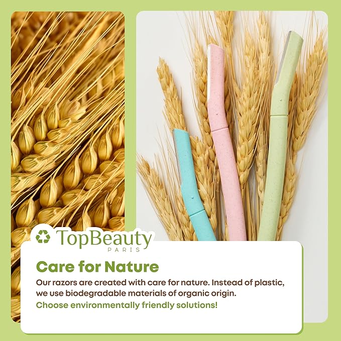 Paris Women Facial Eco Razors - 3 pcs per pack - Wheat Straw Eyebrow Razors - Multipurpose Facial Body Hair Peach Fuzz Removal Trimmer Shaver - Dermaplaning Tool - Protective Safety Cover