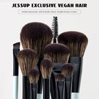 Jessup Makeup Brush Set 6pcs Double Sided Makeup Brushes Foundation Contour Blush Highlight Blending Eyebrow Brush Eyeshadow Brush, Vegan Fiber Make up Brush Bright Cyan T501