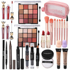 All in One Makeup Kit For Women Girls Teens 2x16 Colors Eyeshadow Palette Liquid Foundation Eyeliner Pencils Contouring Stick Lip Gloss Eyebrow Pencils Mascara Powder Puff Makeup Brushes Makeup sets