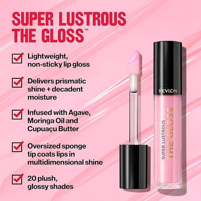 Revlon Super Lustrous Lip Gloss, Non-Sticky, Hydrating, High Shine Finish, 215 Super Natural, 0.13 oz