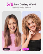 Wavytalk 3/8 Inch Small Curling Iron, Curling Wand for Short & Long Hair, Ceramic Small Barrel Curling Iron with Adjustable Temperature, Include Heat Resistant Glove (Purple)