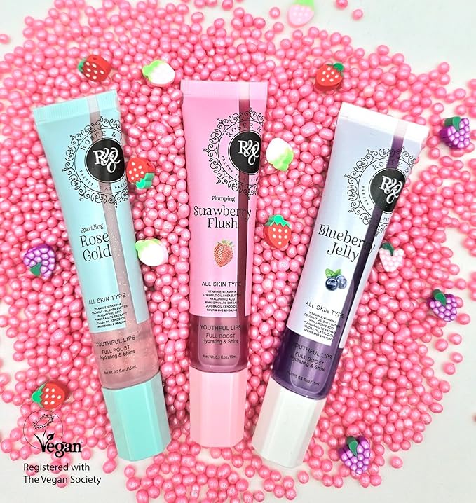 Rosee Lip Gloss Vegan & Cruelty Free Treatment, Professional Make up, Long Lasting Glossy with Shea Butter, Moisturize, Protect & Smooth, High Shine, Non-Sticky (f. Sparkling Rose Gold, 0.5)