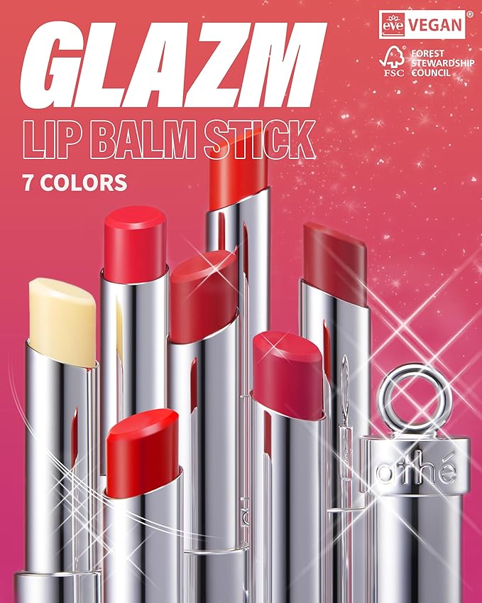 ATHE Glazm Lipbalm Stick - Vegan Glow Korean Lip Balm - Plumping, Volumizing & Highly Pigmented Lipstick - Soft Melting, Buildable Formula - Plant-Derived, Cruelty-Free, 0.12oz. (01 Pic Me)