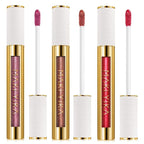 MAKI YIKA 3Pc Metallic Lipstick Long Lasting Pink Brown Red Glitter Lipsticks High Shine Lipstick No Smudge No Transfer Liquid Lip Gloss (Pink/Brown/Red)