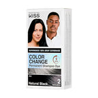 KISS Color Change Permanent Shampoo Dye, 100% Gray Coverage, Natural Plant & Herbal Extracts, All Hair Types, Moustache & Beard, 3-7 Minute Application, 4 Pre-Measured Pouches - Natural Black