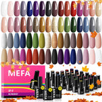 MEFA Fall Gel Nail Polish Set, 32 Colors Burgundy Red Gel Polish Set Champagne Gold Glitter Nail Polish Soak Off Dark Red Purple Shimmer Nude Brown Gel Nail Gifts for Women Girl DIY Salon