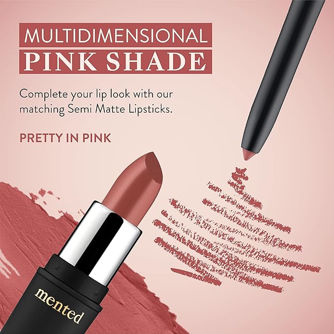 Mented Cosmetics Lip Liner for Women, Dark Brown Lipliner Lip Pencil, Waterproof Lipliner, Vegan + Cruelty Free Makeup, Pretty in Pink