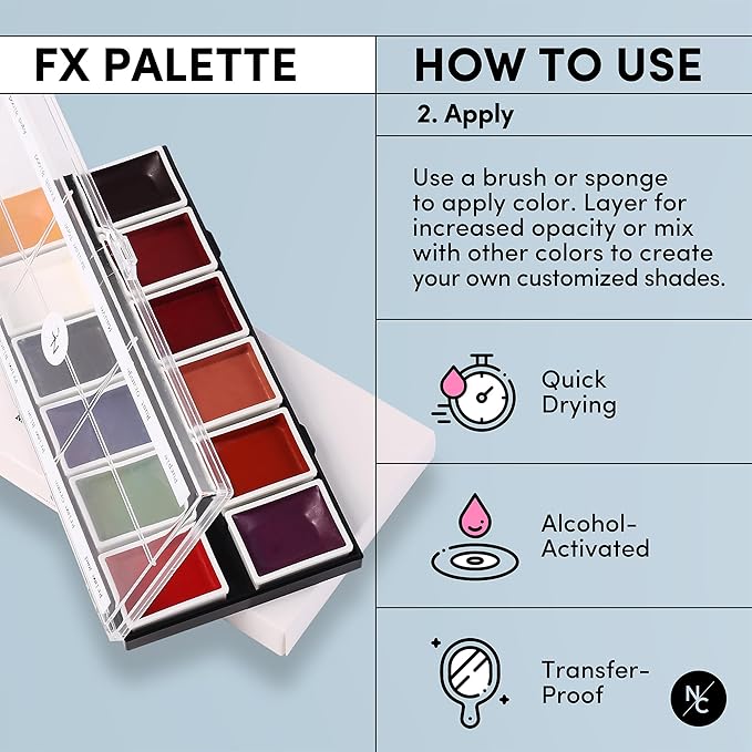 FX Alcohol-Activated Palette, Activator, and Remover Kit, Professional SFX Makeup Set Multicolor