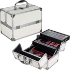 55pcs Makeup Gift Set Kit Train Case With Extendable Trays (eyeshadow, Blushes, Lipstick & More) - Vmk1304, White Glitter