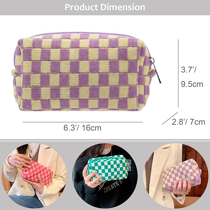 Pazimiik checkered makeup bag for
