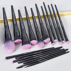 Bueart Design 18Pcs Pro Deluxe Fuchsia Pink Black Makeup Brushes set with Travel Make up Brush Holder case Foundation concealer contour Blush eyeshadow face make up brush set