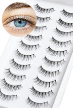 Natural Lashes Wispy False Eyelashes 10mm Short Lashes 3D Volume Strip Lashes Fake Eyelashes Siligli Lashes Thin Band Curly Eye Lashes Pack 10 pair