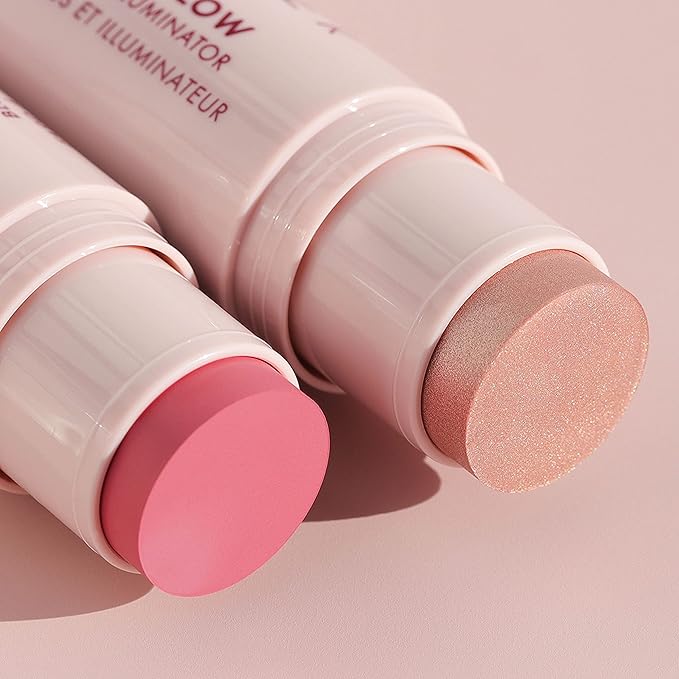 Wander Beauty On-the-Glow Blush and Illuminator - Petal Pink/Nude Glow - 7-in-1 Hydrating Cream Blush & Highlighting Stick - Stick Blush for Cheeks, Lip, & Body - Highlighter Makeup & Blush - 0.4 oz