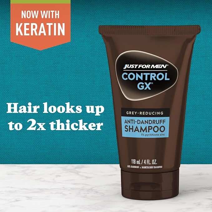 Just for Men Control GX Grey Reducing Shampoo for Textured Hair, Gradual Hair Color for Men with Keratin, 4 Fl Oz - Pack of 1 (Packaging May Vary)