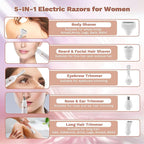 Electric Razors for Women, 5 in 1 Bikini Trimmer for Women, Wet/Dry Electric Shaver, Painless Womens Razor Shavers, Facial Hair Removal for Face Nose Eyebrow Arms Armpit Legs Pubic Area