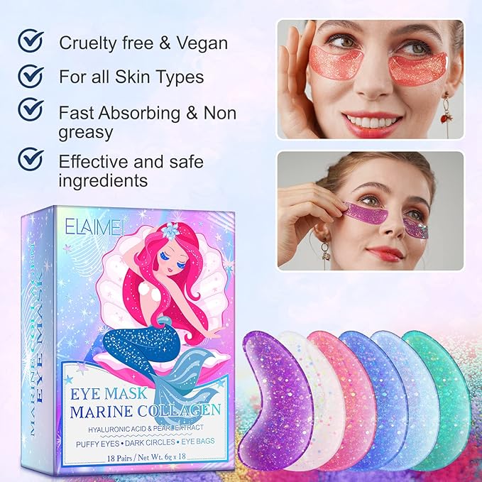 Under Eye Patches(18 Pairs) for puffy eyes - Eye Mask with Natural Marine Collagen, Diminish dark circles, Wrinkles, Hyaluronic Acid - Anti-Aging Under Eye Mask for Face Care
