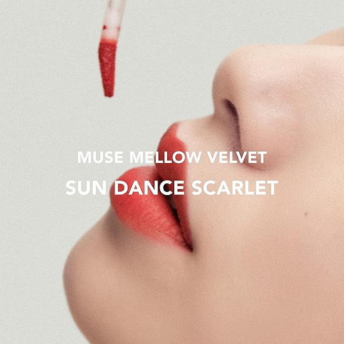 Mellow Velvet Lip Tint | Non-Sticky Lightweight Korean Lip Stain, High Pigmented Long Lasting Moisturizing Soft Matte Liquid Lipstick, Natural Vivid Color, Sun Dance Scarlet