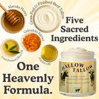 Hallow Tallow Whipped Beef Tallow Moisturizer – 100% Grass-Fed & Finished Tallow Balm with Manuka Honey, Jojoba & Olive Oil, Calendula Extract – Natural Hydrating Face & Body Cream, 4oz