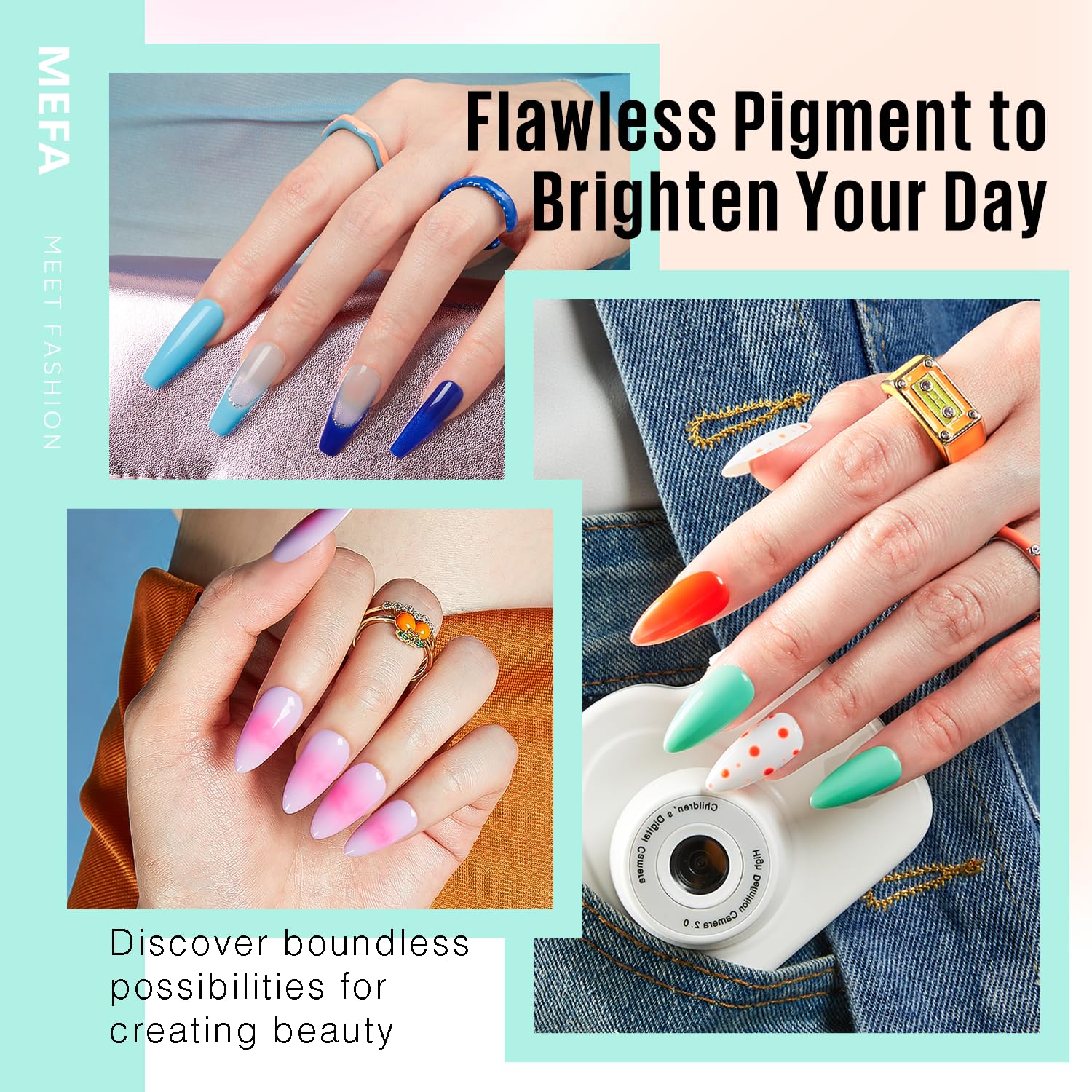 MEFA 56 Pcs Gel Nail Polish Kit with U V Light, 32 Colors Bright Neon Spring Summer Fall Pink Gel Polish Nail Set Essential Manicure Tools Nails Decorations Gifts for Women