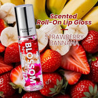 Blossom Roll on Lip Gloss, Scented Clear High Shine Moisturizing Lip Oil, Non Sticky, Infused with Real Flowers, Made in USA, 0.2oz, Strawberry/Banana