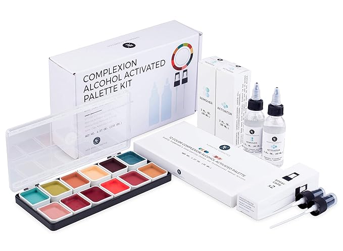 Complexion Alcohol-Activated Palette, Activator, and Remover Kit, Professional SFX Makeup Set