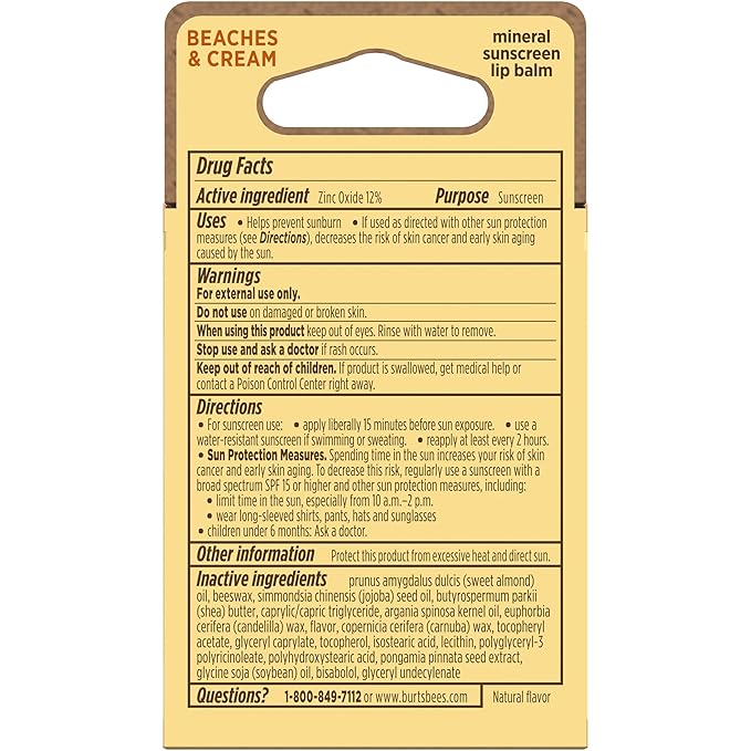 Burt’s Bees SPF 30 Lip Balm Mothers Day Gifts for Mom, Beaches and Cream, Water-Resistant Sun Care, Nano-Free Zinc Oxide Formula, Natural Origin Conditioning Lip Treatment, 3 Tubes, 0.15 oz.