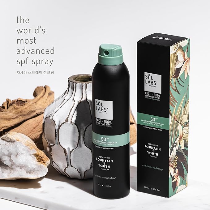 Natural Mineral SPF 50 Sheer Mist Spray Sunscreen, Non-Aerosol, Water Resistant Zinc Oxide Sun Protection, Reef Safe, Korean Lightweight Formula, No White Cast, Hydrating Soothing Botanicals