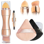 kullder 4 in 1 Makeup Brush Travel Makeup Brushes Blend Sponge, Eyebrow, Eyeshadow & Blush Brushes for Foundation Concealer Double Ended Makeup Brush with Powder Puff Women Ideal Gifts