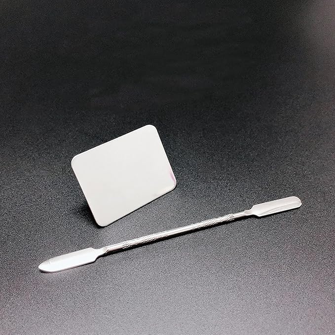 Makeup Spatula Set Stainless Steel, Make Up Tools Mini Mixing Tray with Finger Ring, Makeup Paint Palette, Pack of 2