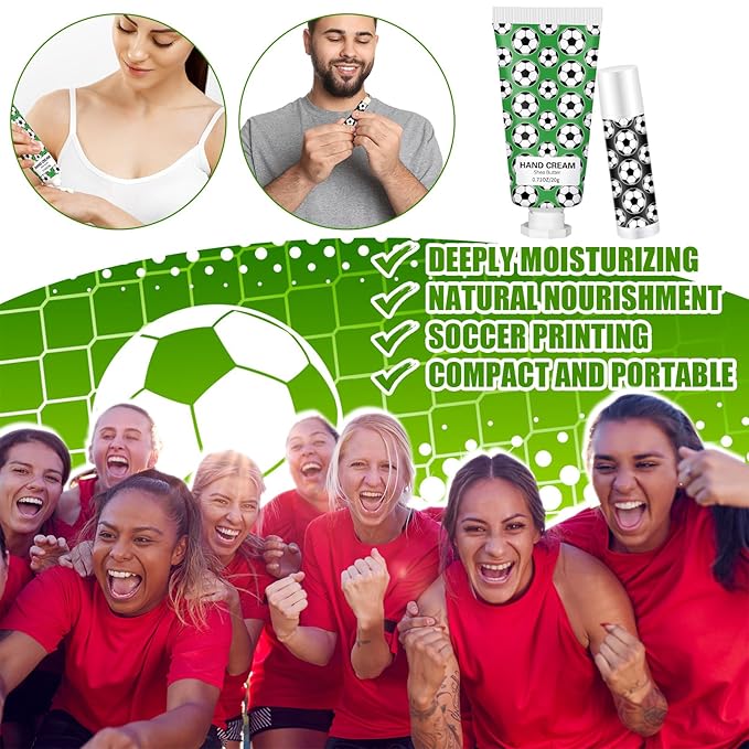 36 Sets Soccer Lip Balm Hand Cream Set soccer Party Favors, Include 36 Lip Balm 36 Moisturizing Hand Cream 36 Bags 36 Cards and Ropes for Soccer Accessories Gifts
