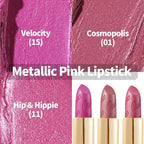 Oulac Metallic Pink Lipstick Set 3PCS High Impact Lipcolor with Moisturizing Formula, Vegan Beauty, Full-Coverage Lip Color, Christmas Gifts for Women, 4.3g X 3PCS