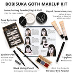 Halloween Goth Makeup, Complete Goth Make Up Set with White Foundation, Black Lipstick, Dark Smokey Eyeshadow Kit for SFX Gothic Makeup, Cosplay, Costume Party, Theater and Film