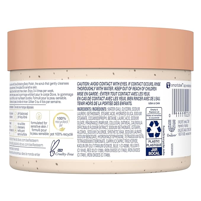 Dove Exfoliating Body Polish Scrub for Silky Skin Oatmeal & Calendula Oil Body Scrub Exfoliates & Gives Lasting Nourishment 10.5 oz