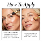 LAURA GELLER NEW YORK Dual-Ended Highlighter Brush - Multipurpose Makeup Brush for Highlighter, Blush, Bronzer and More - Includes Dual-Fiber Vegan Bristles and Satin Paddle for Flawless Application