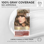 L’Oreal Paris Excellence Universal Nudes Permanent Hair Color, Ammonia Free Hair Dye for Gray Hair Coverage, 6N Natural Light Brown, 1 Hair Dye Kit